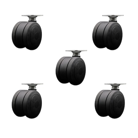 Service Caster 3'' Black Heavy Duty Floor Safe Twin Wheel Casters Top Plate, 5PK SCC-TP02S75-TPR-BLK-5